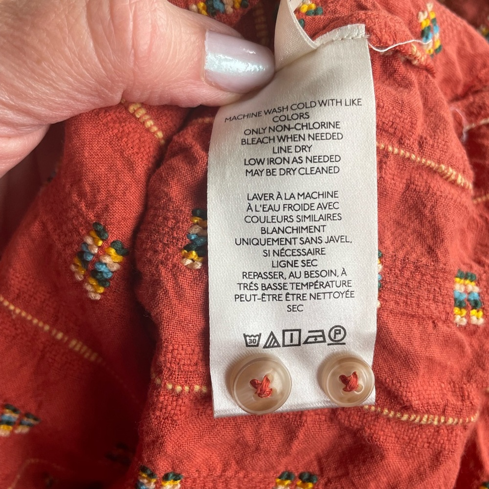Anthropologie | Pilcro Bella Femme Orange Striped Embroidered Button Down Shirt - Picture 13 of 14